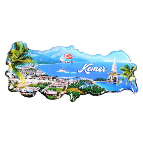 Kemer Themed Epoxy Dome Turkey Map Shaped Souvenir Fridge Magnet