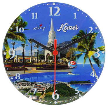 Kemer Themed Epoxy Wall Clock Home Decoration 20 Cm - Thumbnail