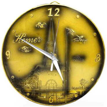 Myros - Kemer Themed Gold Color Polyester Wall Clock