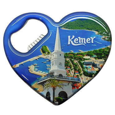 Kemer Themed Heart Shaped Metal Magnetic Bottle Opener 85x76 mm - Thumbnail