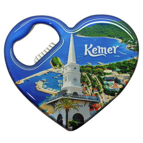 Kemer Themed Heart Shaped Metal Magnetic Bottle Opener 85x76 mm