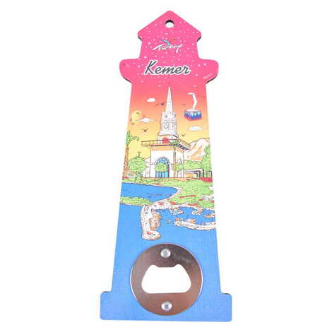 Kemer Themed Lighthouse Shaped Printed MDF Wooden Bottle Opener 188x77 mm - 3