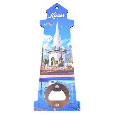 Kemer Themed Lighthouse Shaped Printed MDF Wooden Bottle Opener 188x77 mm - 6