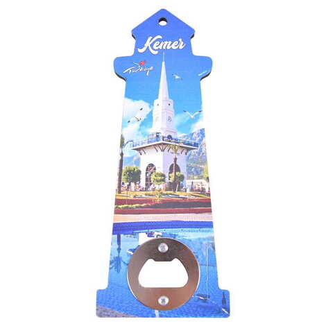 Kemer Themed Lighthouse Shaped Printed MDF Wooden Bottle Opener 188x77 mm - 6