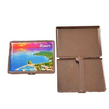 Kemer Themed Metal Cigarette Case 103x80x11 mm - Thumbnail