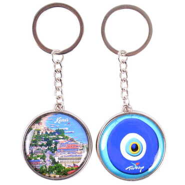 Myros - Kemer Themed Metal Double Face Round Keychain 40x95 mm