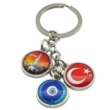 Myros - Kemer Themed Metal Keychain With 3 Charms - Mixed 40x90 mm