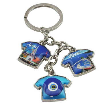 Myros - Kemer Themed Metal Keychain With 3 Charms - T-Shirt 40x95 mm