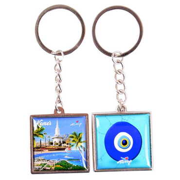 Myros - Kemer Themed Metal Square Shaped Double Face Keychain 36x95 mm