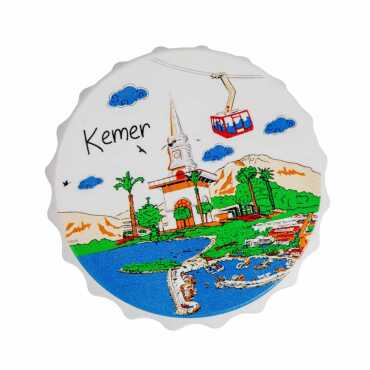 Kemer Themed Myros White Bottle Opener Refrigerator Magnet 63x15 mm - Myros