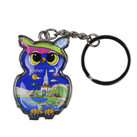 Kemer Themed Owl Shaped Metal Keychain - 1