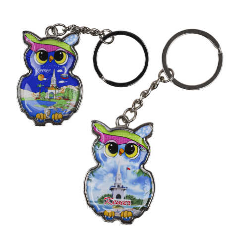 Kemer Themed Owl Shaped Metal Keychain - 2