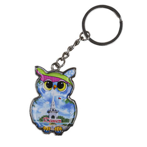 Kemer Themed Owl Shaped Metal Keychain - 3
