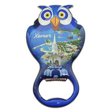 Kemer Themed Owl Shaped Metal Magnetic Bottle Opener 88x47 mm - Thumbnail