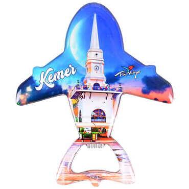 Myros - Kemer Themed Plane Shaped Metal Magnetic Bottle Opener 105x89 mm