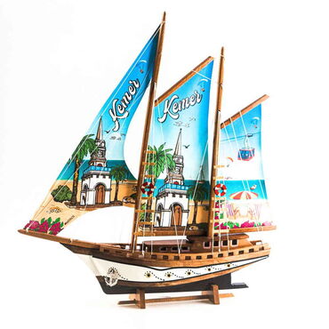 Kemer Themed Sailboat Wooden Desktop Decor Large - Thumbnail