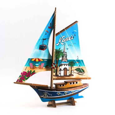 Kemer Themed Sailboat Wooden Desktop Decor Small - Thumbnail