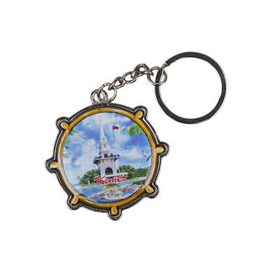 Kemer Themed Ship Wheel Shaped Metal Keychain - 1