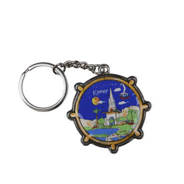 Kemer Themed Ship Wheel Shaped Metal Keychain - 3