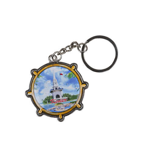 Kemer Themed Ship Wheel Shaped Metal Keychain - 4
