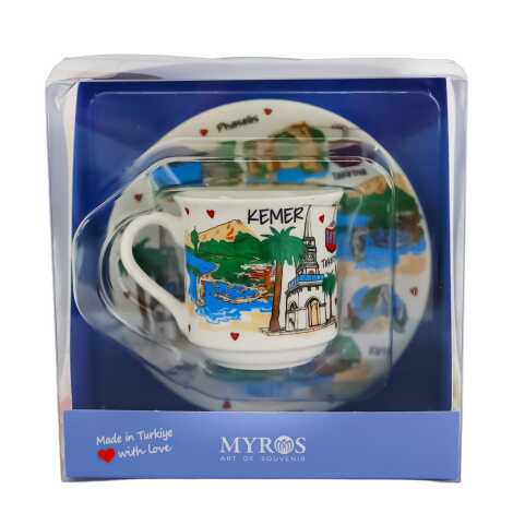 Kemer Themed Single Porcelain Coffee Cup - 1