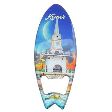 Kemer Themed Surf Board Shaped Metal Magnetic Bottle Opener 128x45 mm - Thumbnail