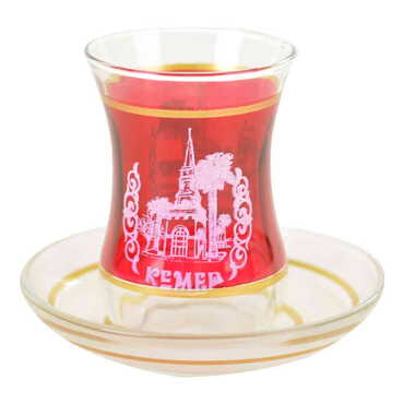 Kemer Themed Turkey City Theme Printed Touristy Tea Glass Set of 2 Pcs - Thumbnail