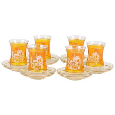 Kemer Themed Turkey City Theme Printed Touristy Tea Glass Set of 6 Pcs - Thumbnail