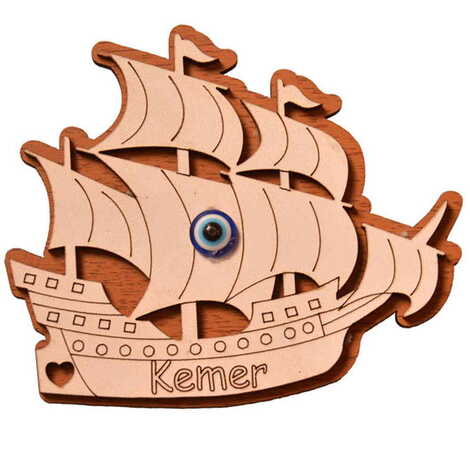 Kemer Themed Wooden Engraved Souvenir Fridge Magnet - 36