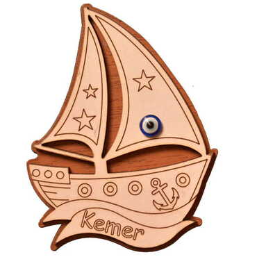 Kemer Themed Wooden Engraved Souvenir Fridge Magnet - 37