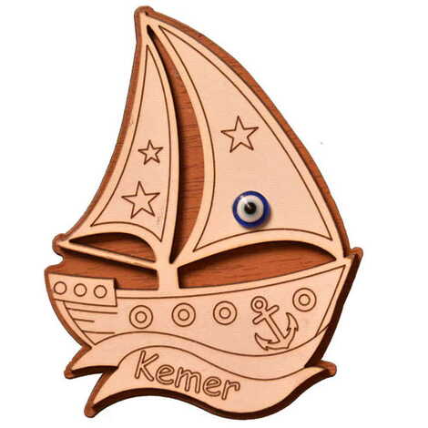 Kemer Themed Wooden Engraved Souvenir Fridge Magnet - 37