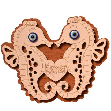 Kemer Themed Wooden Engraved Souvenir Fridge Magnet - 42