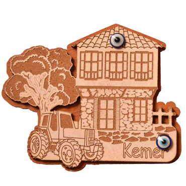 Kemer Themed Wooden Engraved Souvenir Fridge Magnet - Thumbnail