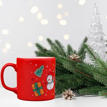 Wholesale Red Snowman New Year Themed Ceramic Mug - Standart - 2