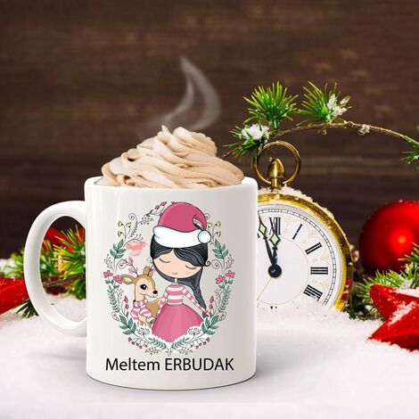 Toptan Kişiselleştirilebilir İsimli Geyikli Kız Kupa - 1