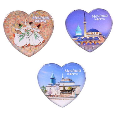 Konya Themed Epoxy Dome Heart Souvenir Fridge Magnet 65x60 mm - 2