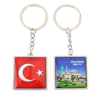 Toptan Konya Temalı Myros Metal Kare Anahtarlık 36x95 mm - Thumbnail