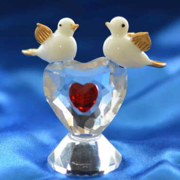 Crystal Heart Double Bird Figurine