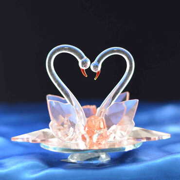 Crystal Two Swan in a Plate Figurine - 4