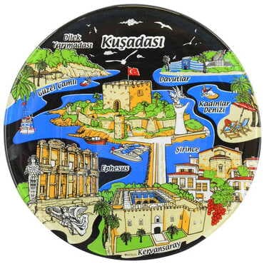 Kusadasi Region Themed Bespoke Printed Glass Plate 18 Cm
