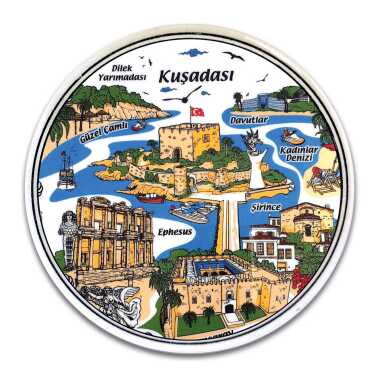 Kuşadası Bölgesi Temalı Myros Yöresel Yuvarlak Bardak Altlığı 100 mm - Myros