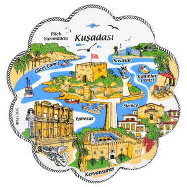 Toptan Kuşadası Bölgesi Temalı Seramik Yöresel Serigrafi Papatya Nihale 182 mm