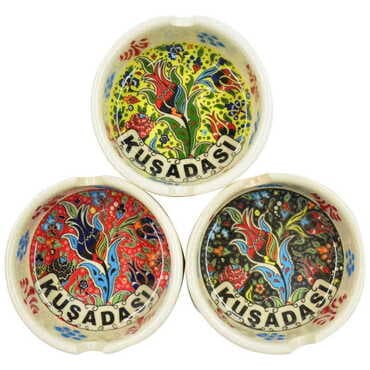 Kusadasi Themed Turkish Ceramic Special Relief Ashtray Small Size - 2