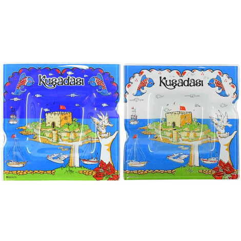 Toptan Kuşadası Temalı Dekorlu Cam Küllük 100X100 mm - 4
