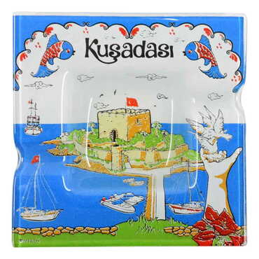 Toptan Kuşadası Temalı Dekorlu Cam Küllük 100X100 mm - 6