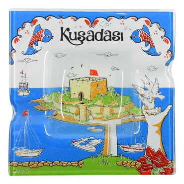 Toptan Kuşadası Temalı Dekorlu Cam Küllük 100X100 mm - 6