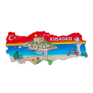 Kuşadası Themed Metallic Map Refrigerator Magnet