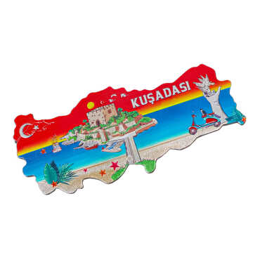 Kuşadası Themed Metallic Map Refrigerator Magnet - 12