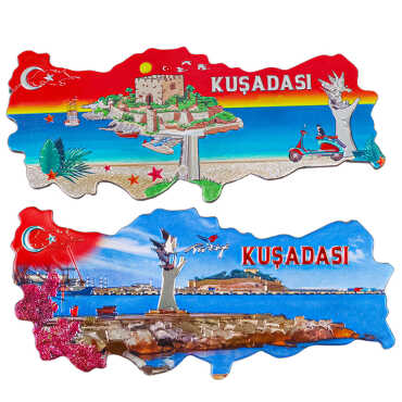 Kuşadası Themed Metallic Map Refrigerator Magnet - 3