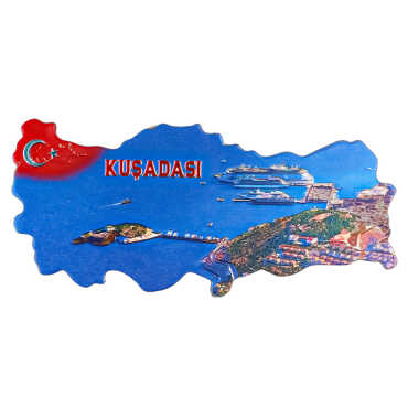 Kuşadası Themed Metallic Map Refrigerator Magnet - 4